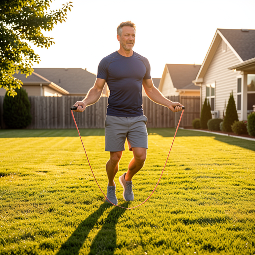 man jumping rope indoors