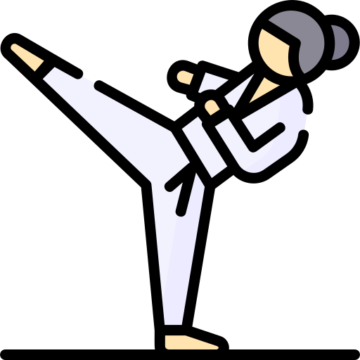 woman doing karate jump kick